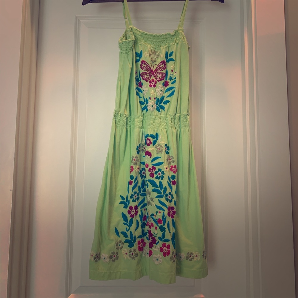 Floral Green Dress with Butterfly Design